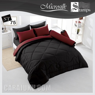 STAMPS ชุดผ้าปูที่นอน สีดำแดง Black Red ST75 #แสตมป์ส สีดำ ชุดเครื่องนอน ผ้าปู ผ้าปูเตียง ผ้านวม ผ้าห่ม สีพื้น