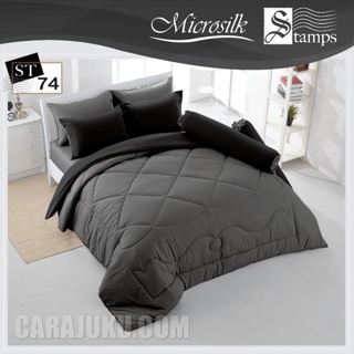 STAMPS ชุดผ้าปูที่นอน สีเทาดำ Gray Black ST74 #แสตมป์ส สีเทา ชุดเครื่องนอน ผ้าปู ผ้าปูเตียง ผ้านวม ผ้าห่ม สีพื้น