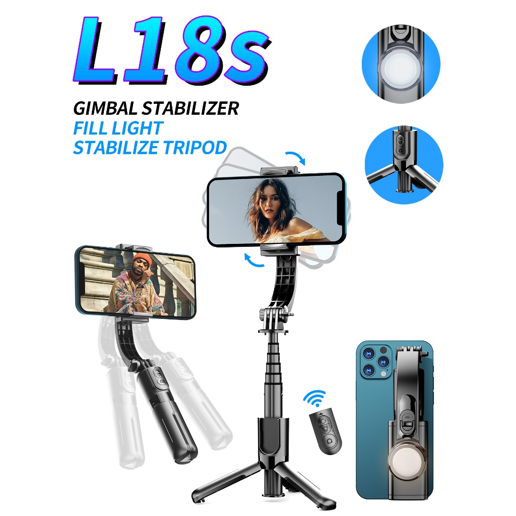 hot-มาใหม่ไม้เซลฟี่ระบบกันสั่นgimbal-stabilizer-l18s-กันสั่นสำหรับมือถือขาตั้งกล้อง-ด้วย-พร้อมรีโมท-พร้อมไฟ-อันเล็กพก