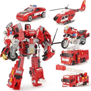 5 IN 1 Big 40CM Transformation Toy Boy Cool Anime Action Figure Deformation Robot Car Model Ladder Fire Truck Engineerin