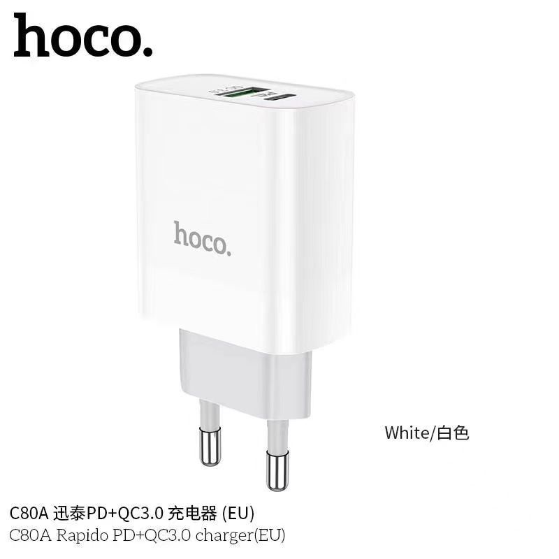 hoco-c80a-pd-qc3-0-charger-18w-eu-หัวชาร์จเร็ว-type-c-usb-18w-แบบขากลม-มาตรฐานยุโรป
