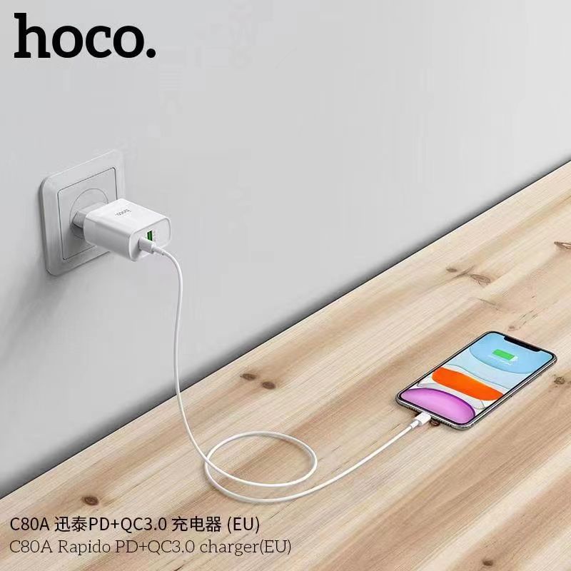 hoco-c80a-pd-qc3-0-charger-18w-eu-หัวชาร์จเร็ว-type-c-usb-18w-แบบขากลม-มาตรฐานยุโรป