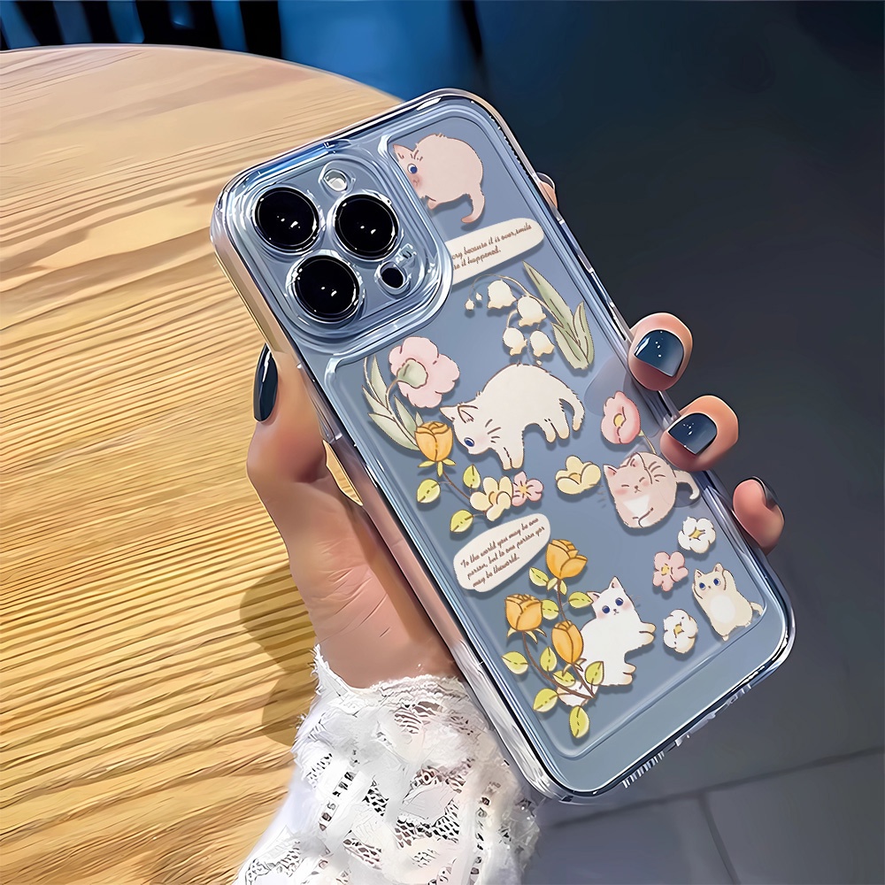 เคสโทรศัพท์มือถือแบบนิ่ม-ใส-กันรอยเลนส์กล้อง-ลายแมว-หญ้า-แฟชั่น-สําหรับ-iphone-14-pro-max-11-12-13-7-8-plus-x-xr-xsmax