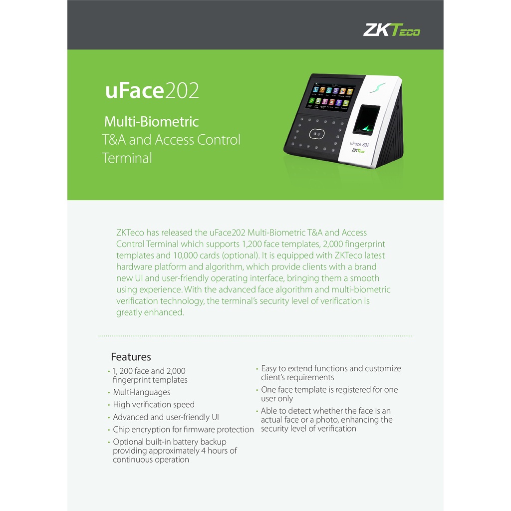 zkteco-uface202-time-attendance-access-cotrol-เครื่องสแกนนิ้วและใบหน้า-รับประกัน-2-ปี