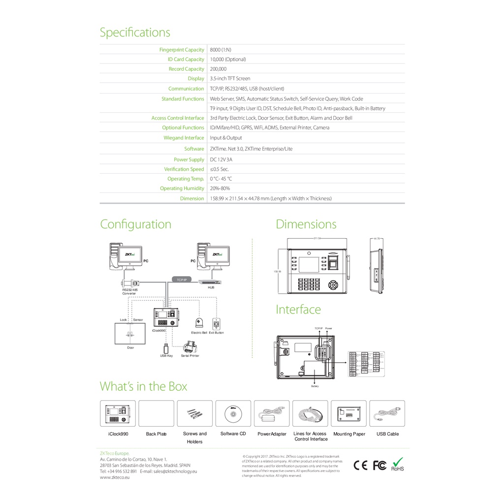 zkteco-iclock990-time-attendance-access-cotrol-เครื่องสแกนนิ้วและทาบบัตร-รับประกัน-2-ปี