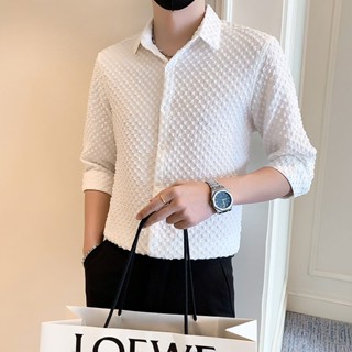 เสื้อเชิ้ตฤดูร้อนผู้ชายแขนเจ็ดส่วนเสื้อเชิ้ตแฟชั่นสไตล์เกาหลีสไตล์หนุ่มหล่อไม่รีดต่อต้านริ้วรอยระดับไฮเอนด์หรูหราเบาๆแ00