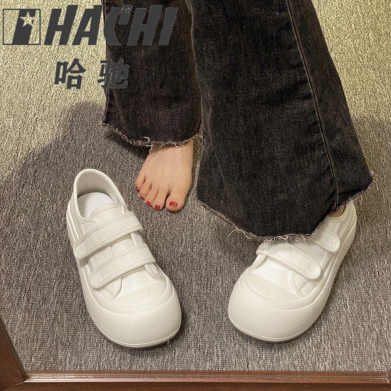 harchi-velcro-รองเท้าผ้าใบผู้หญิง-2023-ใหม่พื้นหนารองเท้าสีขาวขนาดเล็กของผู้หญิงเวอร์ชั่นเกาหลีน่าเกลียดน่ารักหัวใหญ่ร