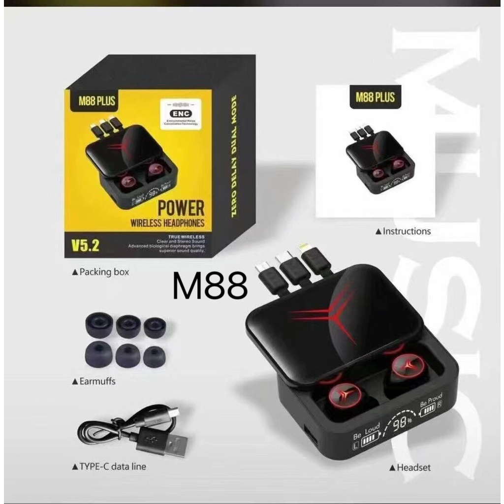 หูฟังบลูทูท-all-in1-พร้อมแบตสำรองมีสายชาร์จในตัว-3-สาย-m88-เสียงดี-true-wireless-bluetooth-5-2