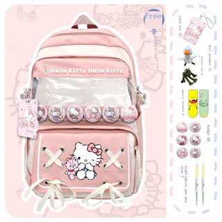 กระเป๋าเป้สะพายหลัง กระเป๋านักเรียน พิมพ์ลาย Hello Kitty ขนาดใหญ่ สําหรับผู้ชาย และผู้หญิง