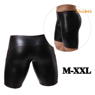 HOT_ MID-RISE U นูนกางเกงชั้นในชายเย็บละเอียดยกสะโพกผอมเซ็กซี่กางเกงหนัง Faux Solid