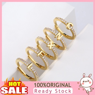 [B_398] Finger Ring Adjustable Opening 26 Alphabet Faux-diamond-set Geometric Inlay Sparkling Band Ring Daily Wear