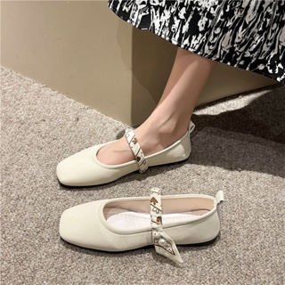 🌈เตรียมจัดส่ง🔥 ผู้หญิงใหม่ฝรั่งเศสแบนการออกแบบที่เรียบง่ายฤดูร้อนสแควร์นิ้วเท้าโบว์รองเท้าเดี่ยว
