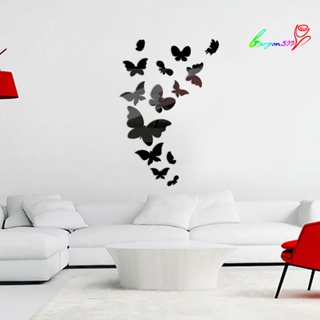 【AG】14 Pcs Mirror Acrylic Butterflies 3D Art DIY Wall Self-Adhesive Decor