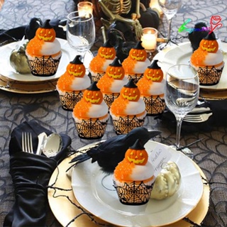 【AG】12Pcs/Set Cupcake Wrappers Safe Black Paper Fashion Halloween Cupcake for Home