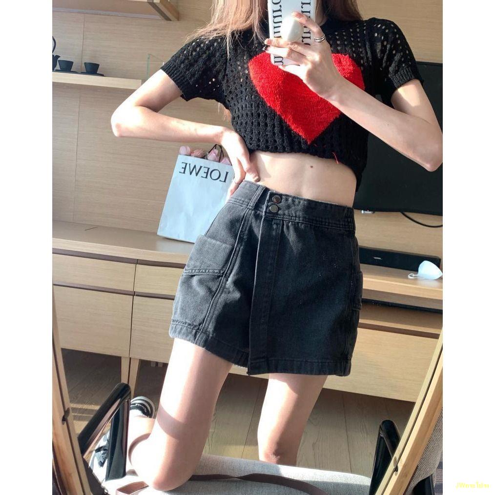 พร้อมส่ง-กระโปรงยีนส์ไม่สม่ำเสมอของผู้หญิงใหม่ย้อนยุคร้อนสาวกระโปรงกางเกงกระโปรงทรงเอ
