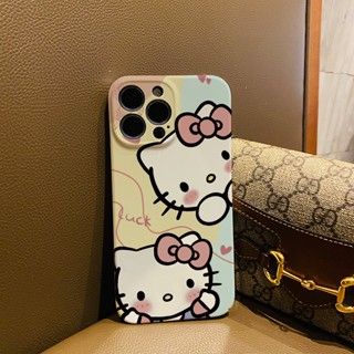 ฟิล์มแข็ง เคส iphone 14 pro Max 11 13 12 7Plus 8 X XS Max แฟชั่น น่ารัก สอง Hello Kitty เคสกันกระแทก