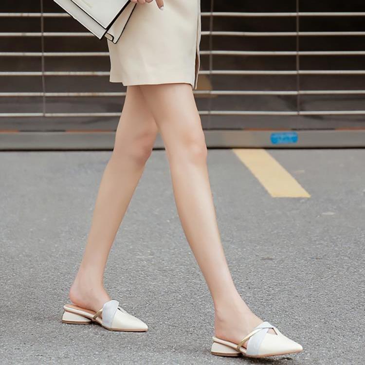 พร้อมส่ง-รองเท้าแตะแฟชั่นสไตล์เกาหลีสีพื้นใส่สบายแบบใหม่ส้นหนาปลายแหลมสวมพื้นยางกันลื่นรองเท้าแตะทำงาน