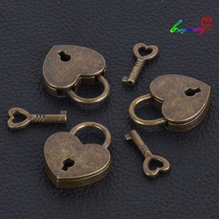 【AG】Vintage Heart Shape Mini Padlock Bag Travel Suitcase Luggage Box Key Lock