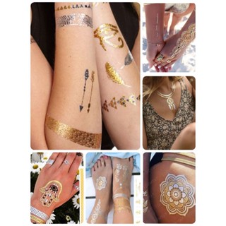 แทททูสีทอง สีเงิน  แทททูอินเดียแดง แทททูโบฮีเมี่ยน, Tattoos กันน้ำ พร้อมส่งจากไทย แม่ค้าสต็อกเอง