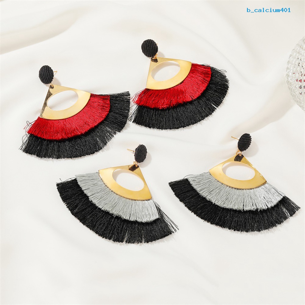 calciumps-1-pair-decorative-earrings-jewelry-bohemian-scalloped-tassel-drop-earrings-for-daily-life