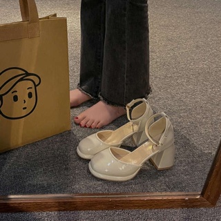 บล็อกส้นรองเท้าแมรี่เจนผู้หญิงรองเท้าเดี่ยว 2023 ฤดูร้อนนางฟ้าใหม่กับกระโปรงอเนกประสงค์อารมณ์ตื้นสูงรองเท้าแตะ