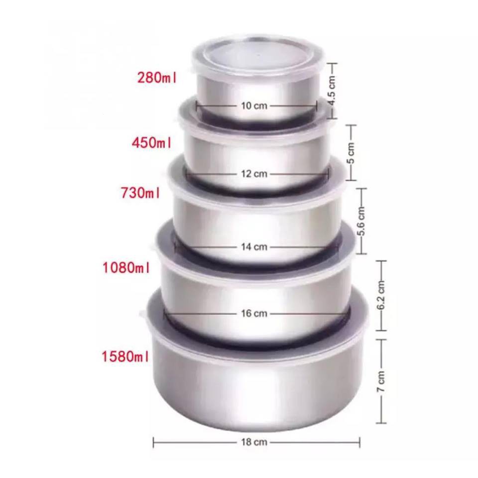 ชุดหม้อสแตนเลส-5ใบ-ชามผสมอาหารสแตนเลส-ที่เก็บอาหาร-ชามเก็บอาหาร-กล่องเก็บอาหารสแตนเลส