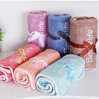 ❤❤❤🌸💮Simplelife ผ้าเช็ดตัวขนเป็ด ผืนใหญ่ แบบหนา ขนาด 140*70 cm ผ้าขนหนู ผ้านาโน ผูกโบว์สวยทุกผืน ป