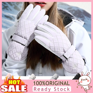 [B_398] 1 Pair Women Cycling Touch Screen Waterproof Fleece Lined Thickened Adjustable Strap Autumn Winter Full Finger Ski Gloves for Outdoor
