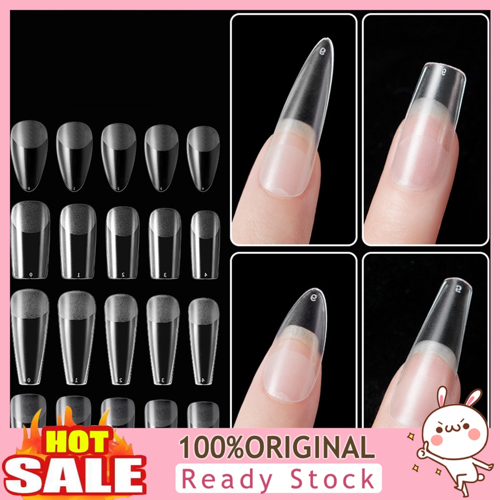 b-398-120pcs-set-nail-tip-full-cover-nail-extending-length-water-drop-fold-transparent-frosted-tip-for-manicure