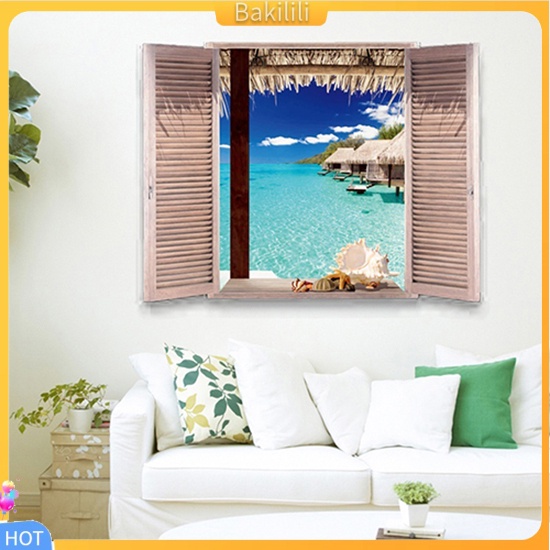 bakilili-3-d-window-view-beach-resort-สติ๊กเกอร์-diy-สําหรับติดตกแต่งผนังบ้าน