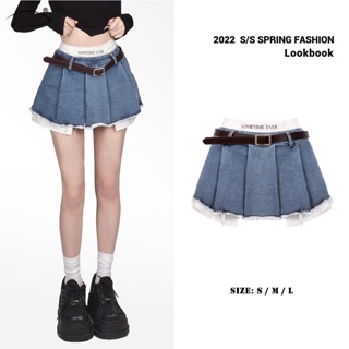 ♀[Y2K Skirt] กระโปรงยีนยาว จับจีบ สองชิ้น แฟชั่นฤดูร้อน สําหรับเด็กผู้หญิง