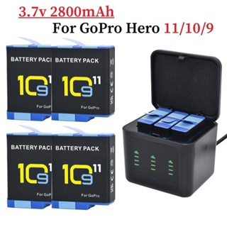 2800MAh สำหรับ GoPro Hero 11 10 9สามวิธี LED Light Battery Charger ที่เก็บแบตเตอรี่สำหรับ GoPro 11 10 9อุปกรณ์เสริม