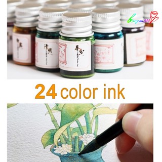 【Ag】หมึกเขียนลื่น 24 สี ขวดแก้ว หมึกวาดภาพ สําหรับเขียน