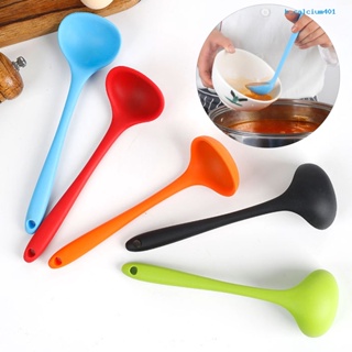 Calciwj Soup Spoon Comfortable Grip Long Handle Hanging Hole Food-grade Non-stick Silicone Spoon Portable