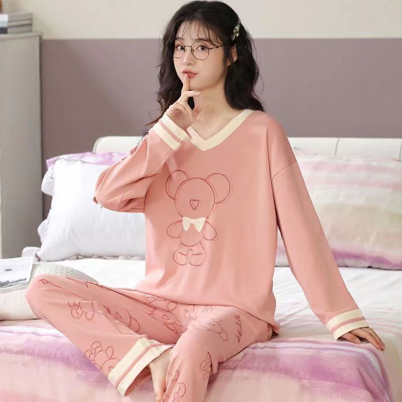 ชุดนอนสวยๆ-ฉบับเกาหลี-การ์ตูน-น่ารักจัง-สาวชุดนอน-แขนยาว-ชุดนอนสองชิ้น-เสื้อผ้าใส่อยู่บ้าน-ชุดนอนผู้หญิง