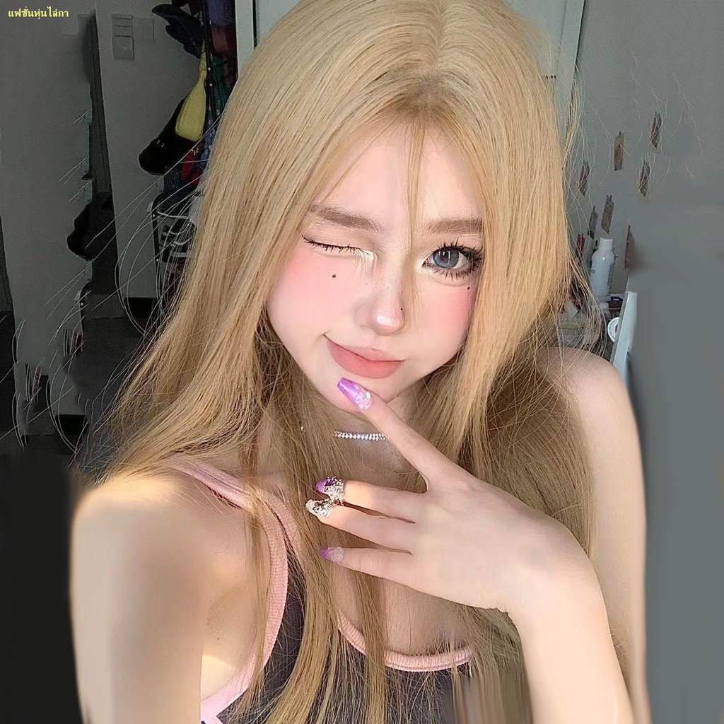 stop-แสกกลาง-หมวกปลอม-ผมยาว-สีเบจ-ทอง-ผมยาวตรง-ธรรมชาติ-หมวกเต็มใบ