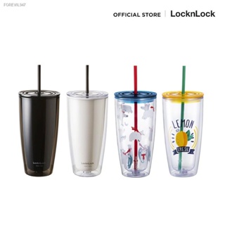 พร้อมสต็อก LocknLock แก้วพลาสติก 2 ชั้นพร้อมหลอด Double Wall Cold Cup รุ่น HAP507