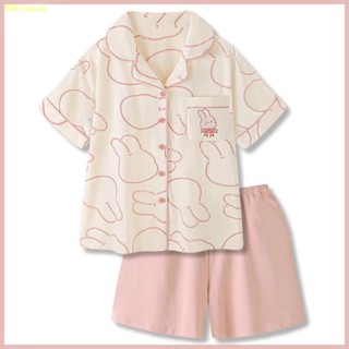 🍠stop🍠2023 ใหม่ชุดนอนสตรีการ์ตูนแขนสั้นบางชุด Homewear