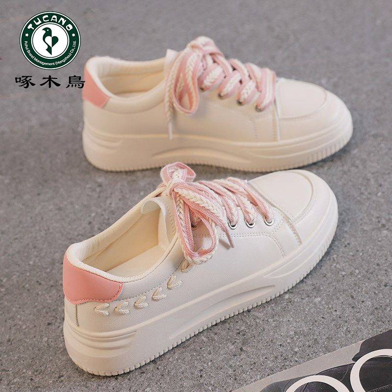 รองเท้านักเรียนผู้หญิง-รองเท้าผ้าใบผู้หญิง-woodpecker-little-white-shoes-รองเท้าผู้หญิง-2023-ฤดูใบไม้ผลิรองเท้าผ้าใบลําลองใหม่-ins-tide-platform-wheat-spike-board-shoes-children