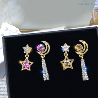 Calciumps Women Rhinestone Moon Star Asymmetric Dangle Ear Stud Earrings Jewelry Gift