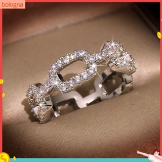 (Bologna) ของขวัญเครื่องประดับผู้หญิงแหวนโซ่ทองแดงฝัง Rhinestone