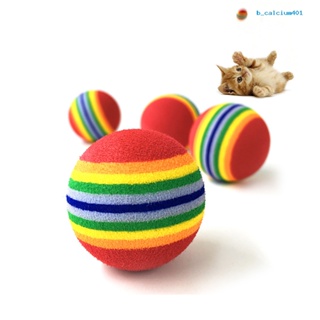 Calciumzh ของเล่นลูกบอลเคี้ยว ลายทาง สีรุ้ง สําหรับสัตว์เลี้ยง สุนัข แมว