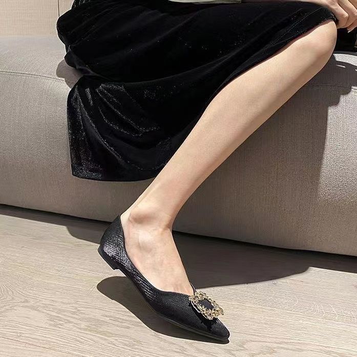 เตรียมจัดส่ง-ผู้หญิงฤดูร้อนแฟชั่นรุ่นเกาหลีของใหม่นุ่มแต่เพียงผู้เดียวปลายเท้ารองเท้าแบนรองเท้าตื้นอเนกประสงค์