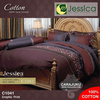 JESSICA ชุดผ้าปูที่นอน Cotton 100% พิมพ์ลาย Graphic C1041 สีแดงเข้ม #เจสสิกา ชุดเครื่องนอน ผ้าปู ผ้าปูเตียง ผ้านวม
