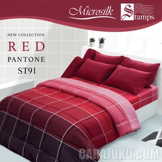 STAMPS ชุดผ้าปูที่นอน ลายแพนโทน Red Pantone ST91 สีแดง #แสตมป์ส ชุดเครื่องนอน ผ้าปู ผ้าปูเตียง ผ้านวม ผ้าห่ม กราฟิก
