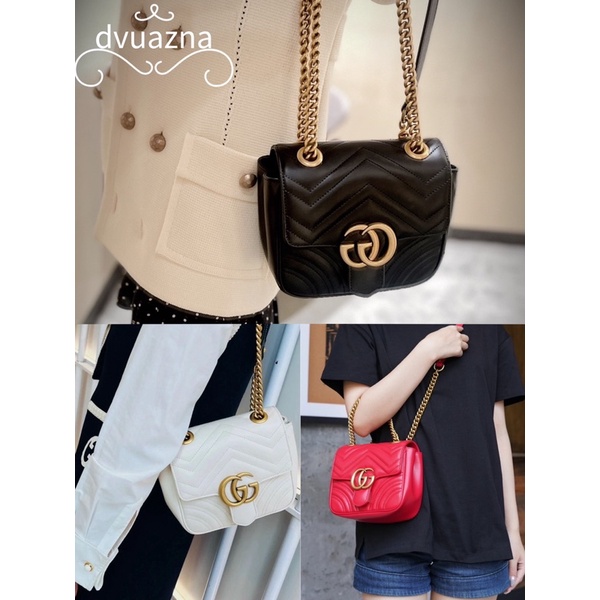 แบรนด์ใหม่-100-ของแท้-gucci-gg-marmont-สไตล์ใหม่ควิลท์กระเป๋าสี่เหลี่ยมขนาดเล็กกระเป๋าสะพายเดี่ยว