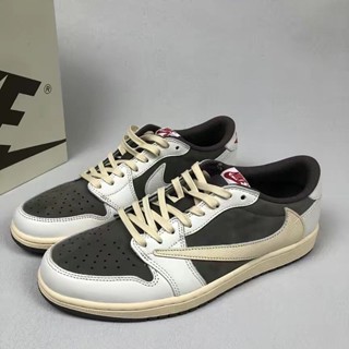 ☸(ของแท้ 100%)Travis Scott x fragment design air Jordan 1 low OG SP "Sail and Ridgerock"รองเท้าผ้าใบผู้ชาย
