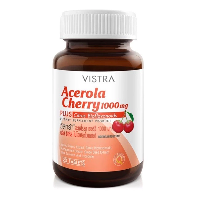 VISTRA Acerola Cherry 1000mg 20 เม็ด ดูแลผิวพรรณและเสริมวิตามินซี
