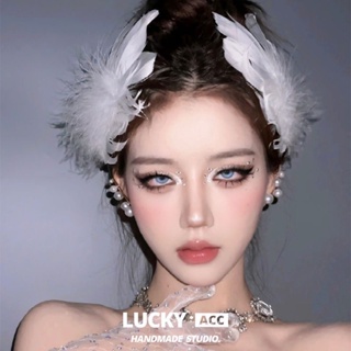 ❀♝☊Ballet Swan Lake Feather Headdress Super Fairy White Black Stage Performance Photo Catwalk วันเด็กผู้ใหญ่