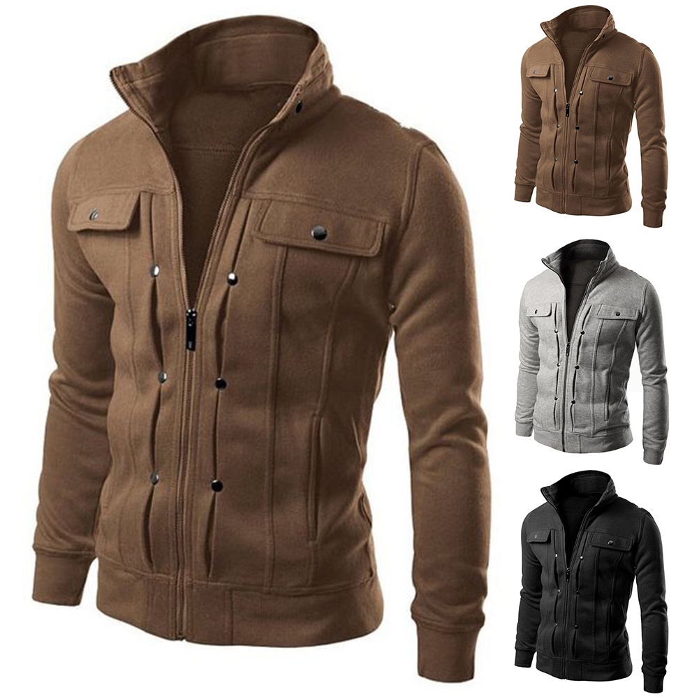 b-398-plus-size-men-solid-stand-collar-long-zip-pocket-slim-jacket-coat